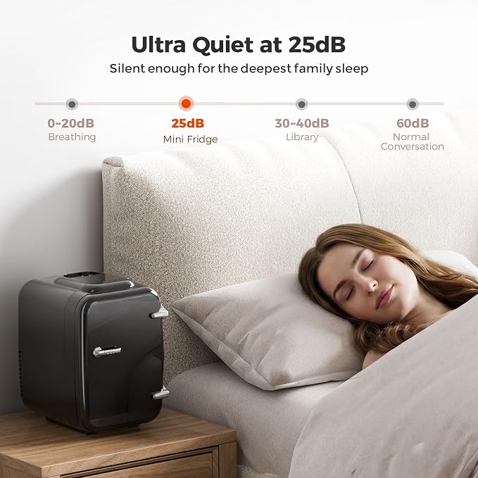Mini Fridge for Bedroom - 4 Liter/6 Can Mini Makeup Fridge, 110V AC/ 12V DC Portable Thermoelectric Cooler&Warmer for Skincare, Drink, Cosmetic, Medicine, Small fridge for Bedroom, Office, Dorm, Car - Image 7