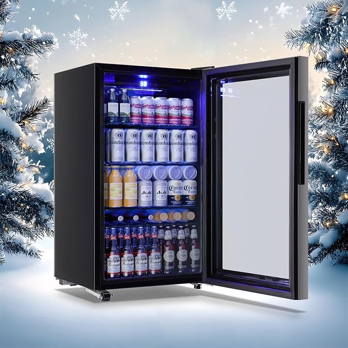 3.5 Cu.ft Beverage Refrigerator Cooler with 125 Can, Mini Fridge with LED Light for Soda Beer or Cans Beverage Temp Digital Display Adjustable Shelves Suit for Home, Office, Dorm - Image 8