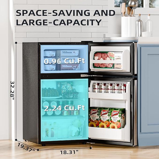 Antarctic Star 3.2 Cu.Ft,Mini Refrigerator with Freezer,Double Door Mini Fridge,Compact Refrigerator,Adjustable Thermostat,Mini Refrigerator for Bedroom/Office/Dorm/Kitchen(Silver) - Image 6