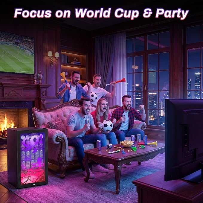 Velivi Gaming Mini Fridge with Led Lights, 3.2 Cu Ft Gaming Light Up Glass Door Beverage Refrigertor Small Lockable Drink Cooler For For Soda Beer, Cyberpunk Gaming Rooms Bar Home Party | 3.2 Cu Ft Small Lockable Drink Cooler For For Soda Beer, Cyberpu... - Image 5