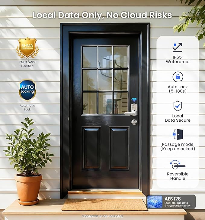 Veise VE029 WiFi Smart Lever Lock, Fingerprint Keyless Entry Door Lock - Image 5