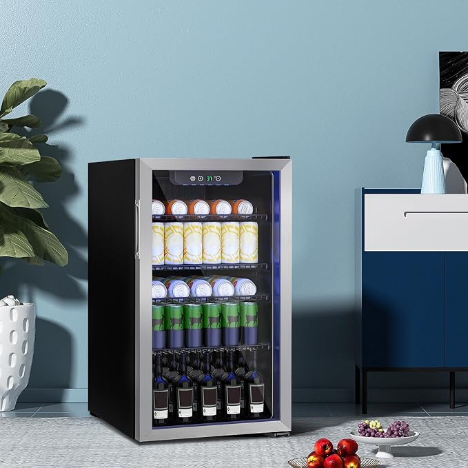 Stopasd Compact Beverage Refrigerator, 3.2 Cu.Ft/126 Can Drink Fridge with Adjustable Shelves & Glass Door for Soda Wine Beer, Quiet Undercounter Small Fridge for Home/Office/Bar/Garage,Sliver - Image 6