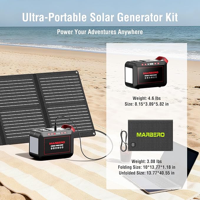 MARBERO 237Wh Solar Generator with Solar Panel Included Portable Power Station 300W Pure Sine Wave with Foldable Solar Panel 60W Set for Camping Outdoor Hiking Fishing Emergency - Image 2