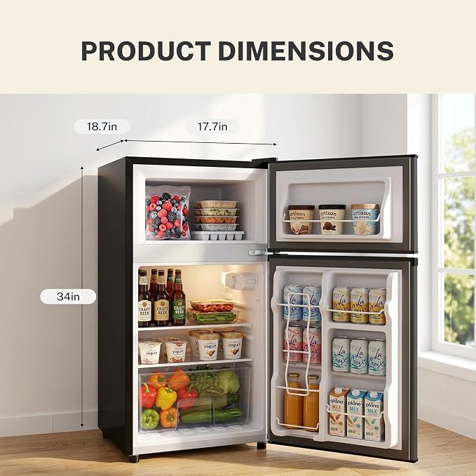 3.2 Cu.Ft Mini Fridge with Freezer, 2 Door Small Refrigerator with Adjustable Thermostat Energy-efficient Low Noise, Compact Fridge for Bedroom, Office, Dorm, Silver - Image 3
