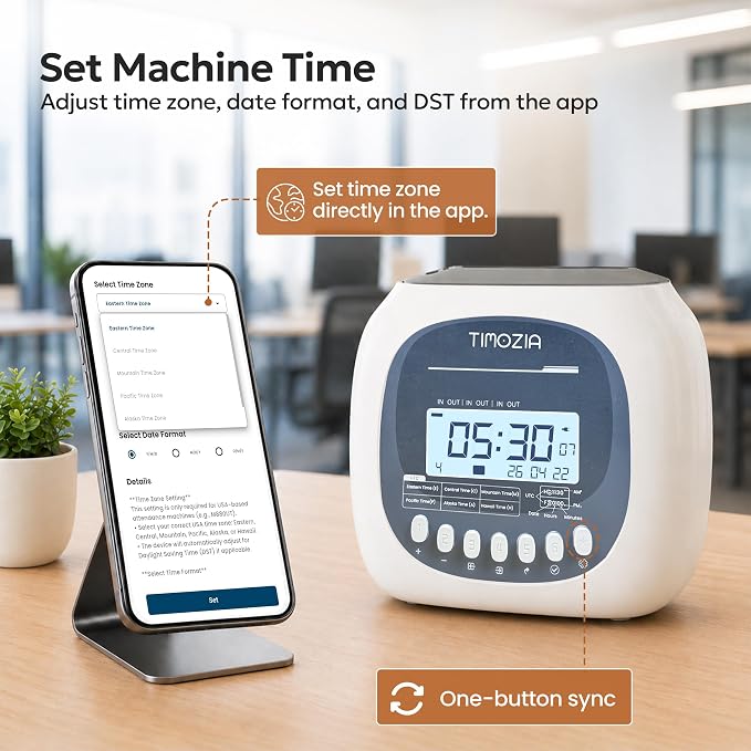 Time Clock for Employees Small Business, 6 U.S. Time Zones, Automatic Daylight - Image 3