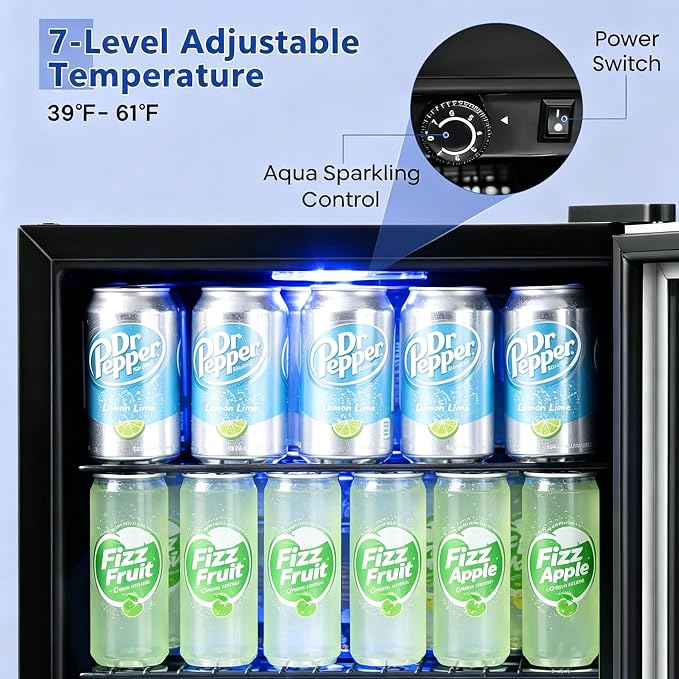 COSTWAY 60 Cans Beverage Refrigerator Cooler, Freestanding Mini Fridge | with Glass Door & Removable Shelves, Small Beverage Drink Fridge for Soda Beer Wine, 1.6 Cu.Ft - Image 5
