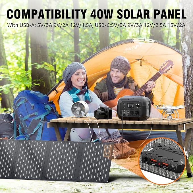 SinKeu Solar Powered Generator 300W Peak/70400mAh, 260Wh Portable Power Station with Panels 40W Included, Solar Generator with AC Outlet 110V for Home Use, Camping, Outdoor, Power Backup - Image 5