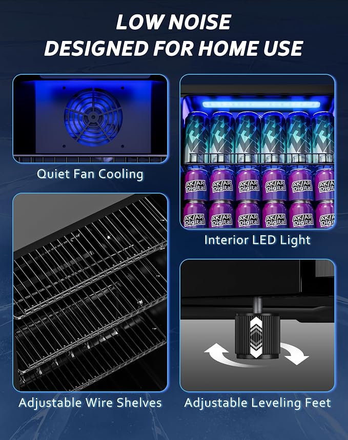 Tehanld 3.2 Cu.Ft Beverage Refrigerator, 130-Can LED Glass Door Fridge | 130 cans, 35-65°F digital temperature control, fan cooling, 3 movable shelves and an LED-lit display for home bars - Image 7