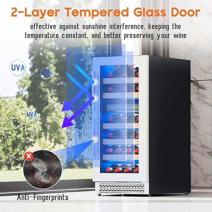 Albott 15 Inch Wine Fridge, Dual Zone 31 Bottle Wine Cooler | with Digital Temperature Control, Reversible Double-Layer Glass Door, Built-in or Freestanding Design for Home and Bar - Image 4