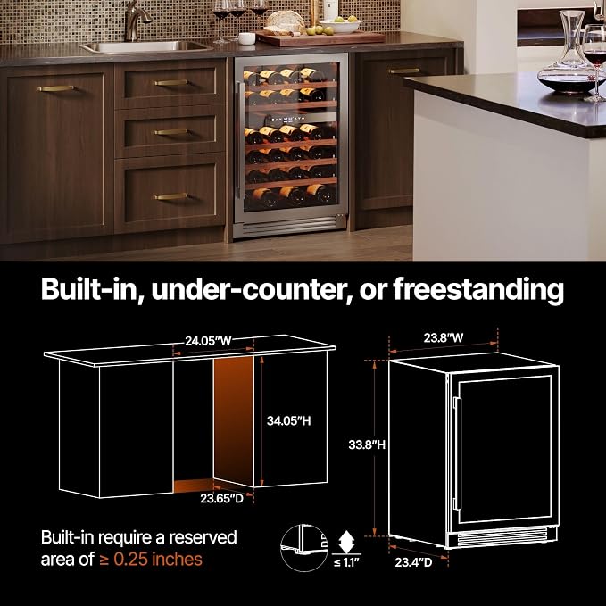 Ca'Lefort 24 Inch Wine Fridge, 52 Bottle Dual Zone Wine Cooler | 40-65°F Touch Control, Dual-Pane Glass Door, Adjustable Shelves, 3 Color LED, Built-In or Under Counter for Home Bar Kitchen - Image 6