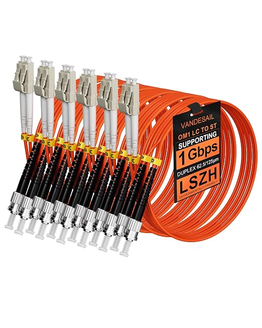 6 Pack LC to ST Fiber Patch Cable OM1 0.5M, Duplex MM Fiber Jumper 62.5/125µm by VANDESAIL