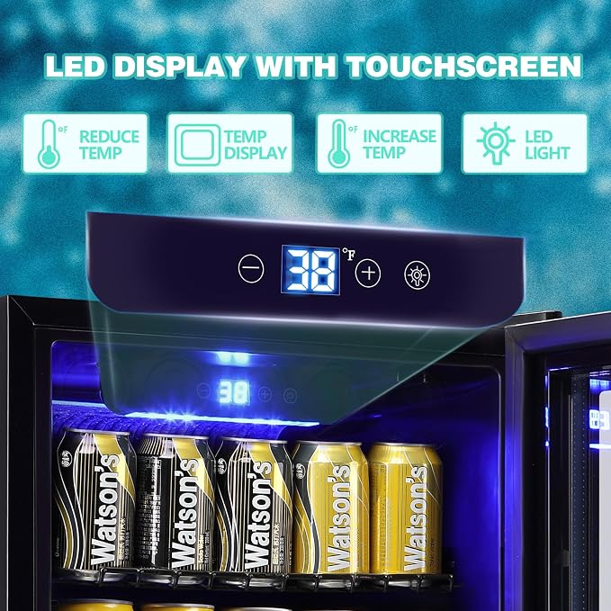 Beverage Refrigerator Cooler 120 Can with LED Display Touch Screen | 3.5 CU.FT Large Capacity with Glass Door, LED Light & Adjustable Shelves for Soda Beer Wine, Perfect for Home Bar Office - Image 3