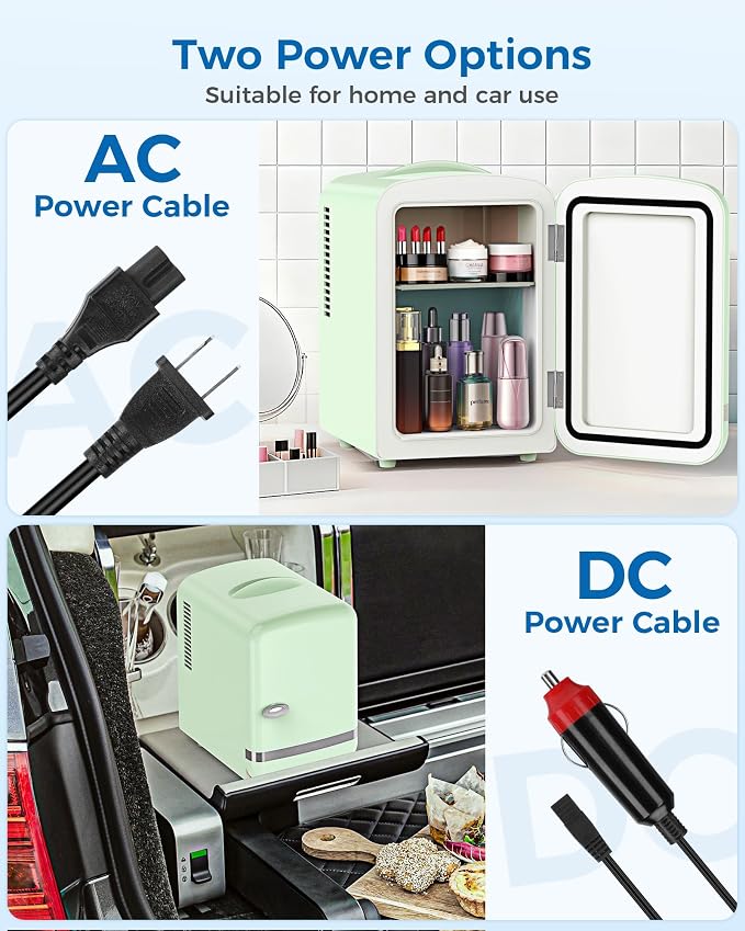 Electactic Mini Fridge for Skincare, 4L/6 Cans Portable Compact Cosmetic Fridge, Retro Desktop Fridge with AC/DC Adapters, Small Cooler and Warmer for Beverage, Makeup, Bedroom, Office, Kids, Green - Image 3
