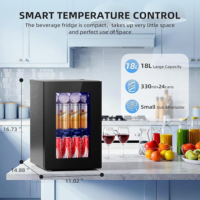Antarctic Star 18L Beverage Refrigerator Cooler 24Can, Mini Fridge with Quiet Compressor, LED Light,Freestanding Small Fridge with Electronic Temperature Control for Home and Bar(40-61 ℉) - Image 2