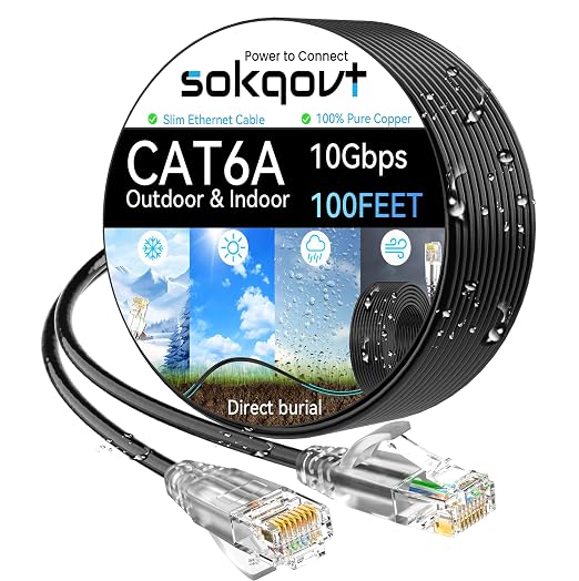 Cat6a Ethernet Cable Slim 100ft Outdoor&Indoor, 28AWG Pure Copper Cat6 Internet by Unknown