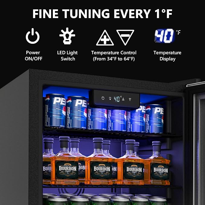 Beverage Refrigerator and Cooler, 126 Can Mini fridge with Glass Door, Beverage Cooler with Digital Temperature Display & Adjustable Shelves for Soda Beer or Wine, NEW Black, 3.2Cu.ft - Image 4