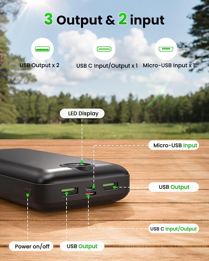 Portable Charger Power Bank 50000mAh 22.5W Fast Charging USB C Battery Bank External Battery Pack Digital Display Phone Charger with 3 Output & 2 Input for iPhone 17/16/15/14/13/12, Samsung etc Black - Image 6