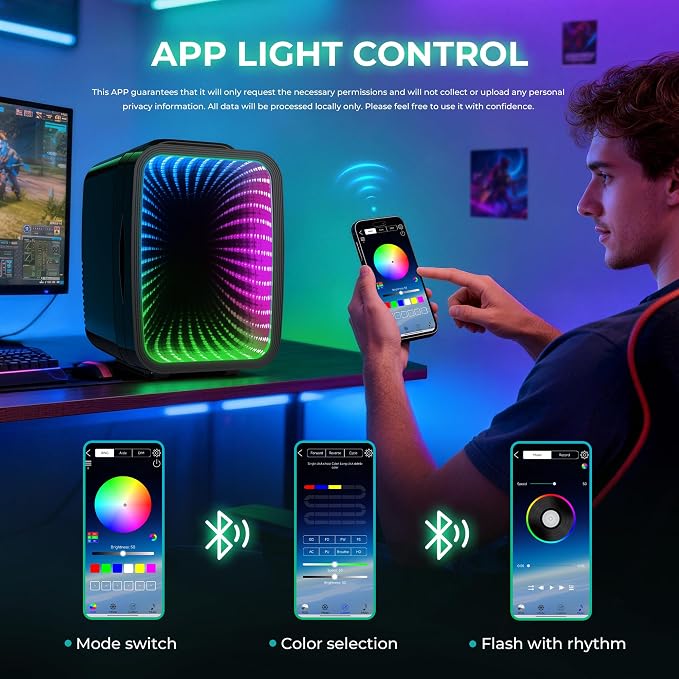 BEICHEN Mini Fridge 4L/6 Can With APP Light Controller for Gaming Room | 4L compact design| APP-controlled customized gaming light | Silent & energy-saving | AC/DC for home & auto |Black - Image 2