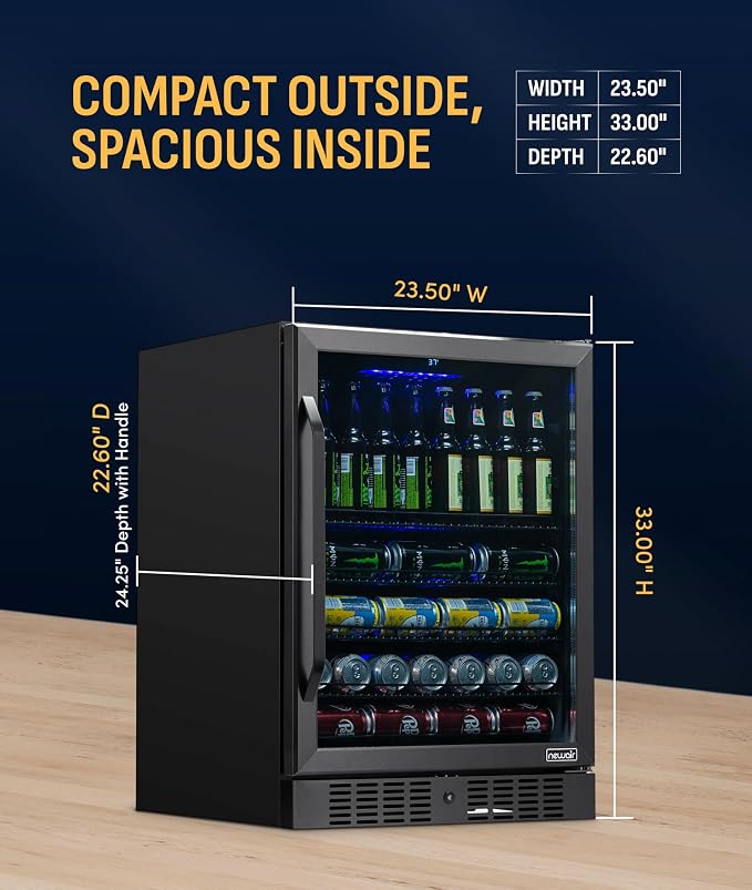 NewAir Beverage Refrigerator with Glass Door | 177 Can Mini Fridge for Bedroom, Dorm, Office, or Gaming Setup | Soda, Beer, and Wine Cooler | Black Stainless Steel - Image 4