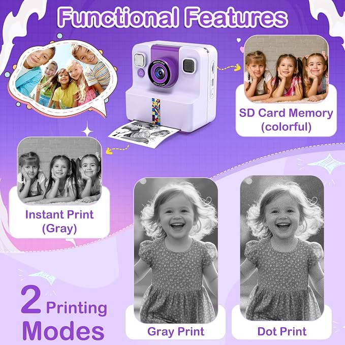 Nreonrick Kids Camera Instant Print, Selfie Toddler Digital Instant Camera - Image 5