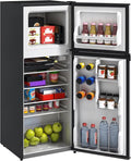 HOMCOM 4 Cu.Ft Mini Fridge with Freezer Double Reversible Silver | Compact Refrigerator, Adjustable Thermostat, Shelf, for Bedroom Dorm Home Office, Energy Efficient by HOMCOM