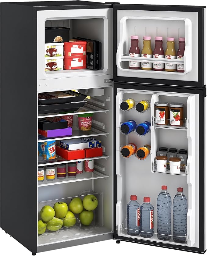 HOMCOM 4 Cu.Ft Mini Fridge with Freezer Double Reversible Silver | Compact Refrigerator, Adjustable Thermostat, Shelf, for Bedroom Dorm Home Office, Energy Efficient by HOMCOM