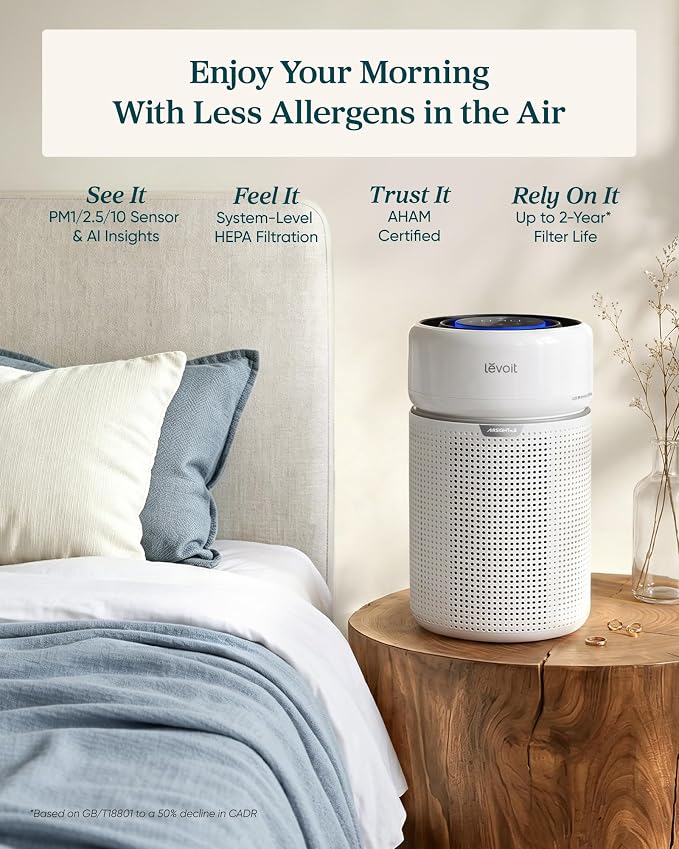 LEVOIT HEPA Air Purifier for Home Bedroom, Allergen Defense, Eleva 300X | 3-Channel Air Quality Monitor, AHAM VERIFIDE, Cover Up to 1208ft², Quiet Smart Room Purifier with AI Insight for Better Sleep - Image 2