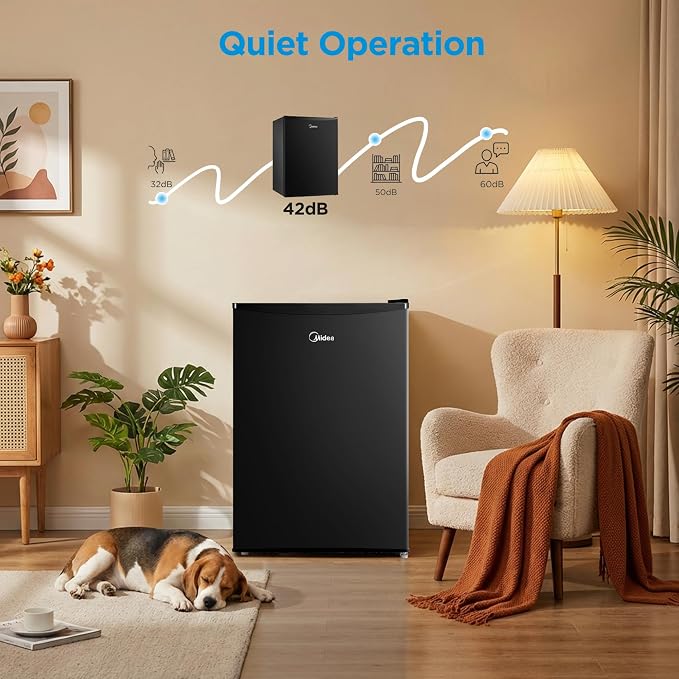 Midea 2.7 Cu.ft Mini Fridge, Energy Star Certified, Low Noise for Office | Adjustable Thermostat, Reversible Door,Ideal for Dorm, Office, Black - Image 7