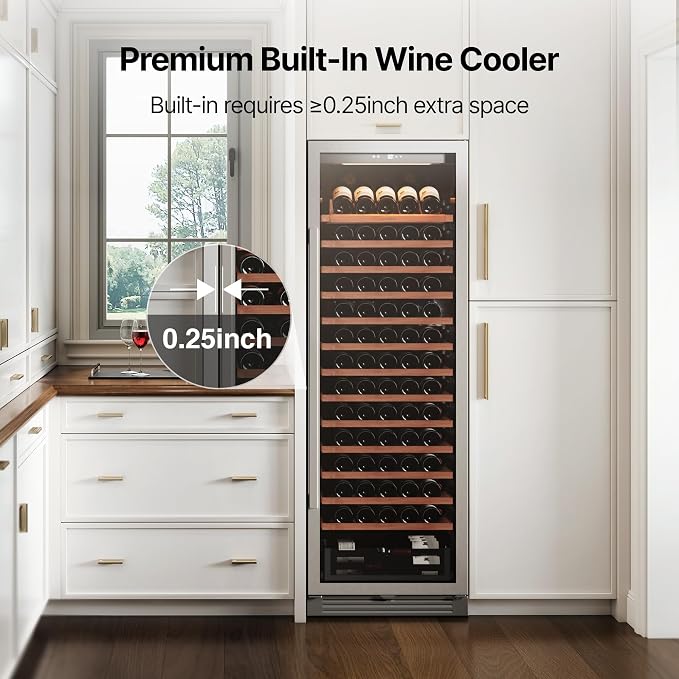Ca'Lefort 24 Inch Dual Zone Wine Fridge, 155 Bottle Built-In Wine Cooler | 69-Inch Tall Wine Cellar, Quiet Inverter Compressor, 40-65°F Temperature Control, Display Shelf, Glide-Out Shelves & Drawer - Image 7