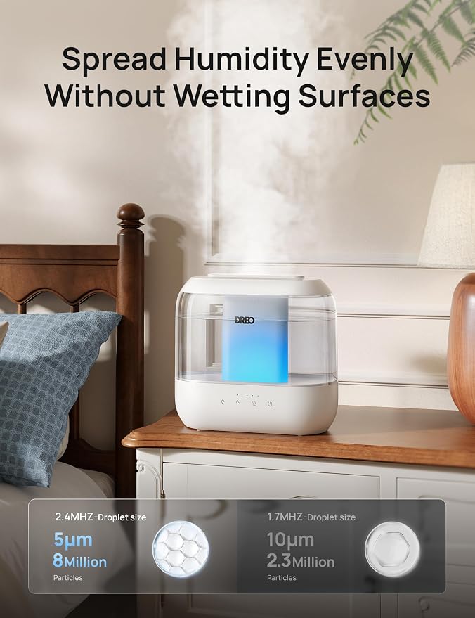 Dreo Humidifiers for Bedroom, 4L Top Fill for Large Room, 36H Runtime, 28 dB Quiet Supersized Cool Mist Air Humidifier for Baby Nursery, Plants, Indoor, Night Light, Easy to Clean & Fill, White - Image 4