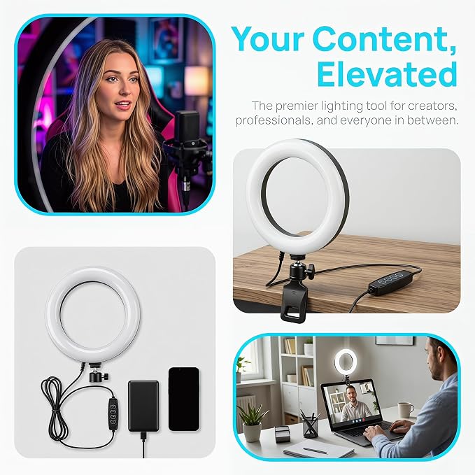 6" Ring Light with Desk Tripod Stand and Clip | Video Conference Lighting - Image 6