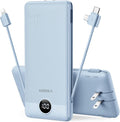 VEGER Portable Charger with Built-in AC Plug and Cables, All in One 10000mAh Ultra Slim Power Bank Travel Essentials, Fast Charging Battery Pack Compatible with iPhone, Samsung, Android (Blue) by VEGER