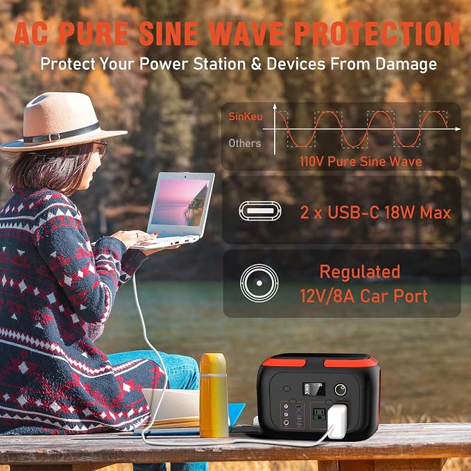 SinKeu Portable Power Station 600W, 296Wh/80000mAh Backup Lithium Battery Pack Bank, 110V Pure Sine Wave AC Outlet Solar Generator for Camping Emergency RV Outdoor Hurricane Supplies - Image 5