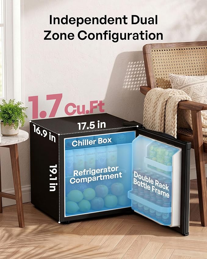 1.7 Cu.Ft Mini Fridge with Freezer, Single Reversible Door Compact Refrigerator, Adjustable Thermostat&Energy Saving Mini Fridge for Bedroom, Dorm, Office, Low Noise, Black - Image 2