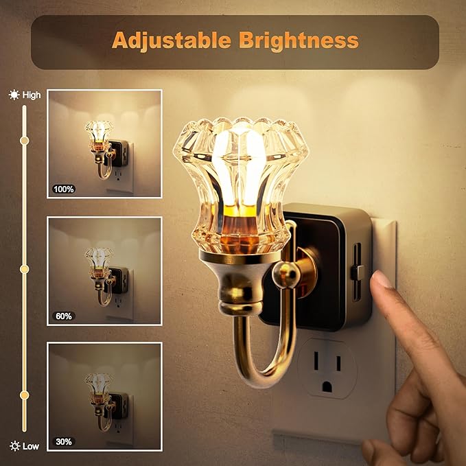 JandCase Night Light, Night Lights Plug into Wall, Dimmable Floral Glass LED - Image 2