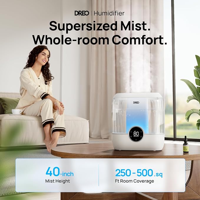 DREO Smart Humidifiers for Bedroom, 6L Top Fill Supersized Cool Mist Humidifier for Large Room, 60 Hour Runtime, Quiet Ultrasonic Humidifiers for Plants, Indoor, Home, Night Light, White - Image 2