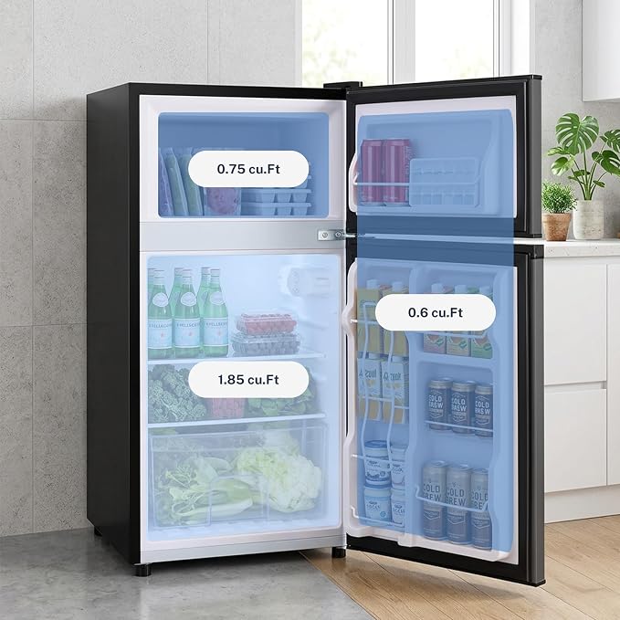 3.2 Cu.Ft Mini Fridge with Freezer, 2 Door Small Refrigerator with Adjustable Thermostat Energy-efficient Low Noise, Compact Fridge for Bedroom, Office, Dorm, Silver - Image 4