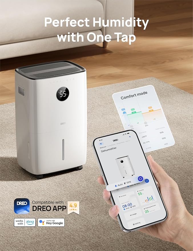 DREO 110-Pint Smart Dehumidifier for Basement, 4500 Ft² for Large Room, 2 Gallon Water Tank, Auto/Comfort/Constant Mode Dehumidifiers for Home, Bedroom, Bathroom, with Drain Hose, Black, 711S - Image 6