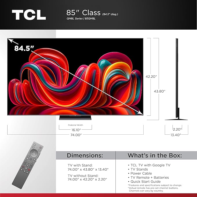 TCL 85 Inch Class QM8L Series | SQD-Mini-LED QLED Smart TV | 85QM8L, 2026 Model | 144Hz | Ultimate Color Brightness & Contrast | Google AI Bang & Olufsen | Voice Control Gaming Streaming Television - Image 2