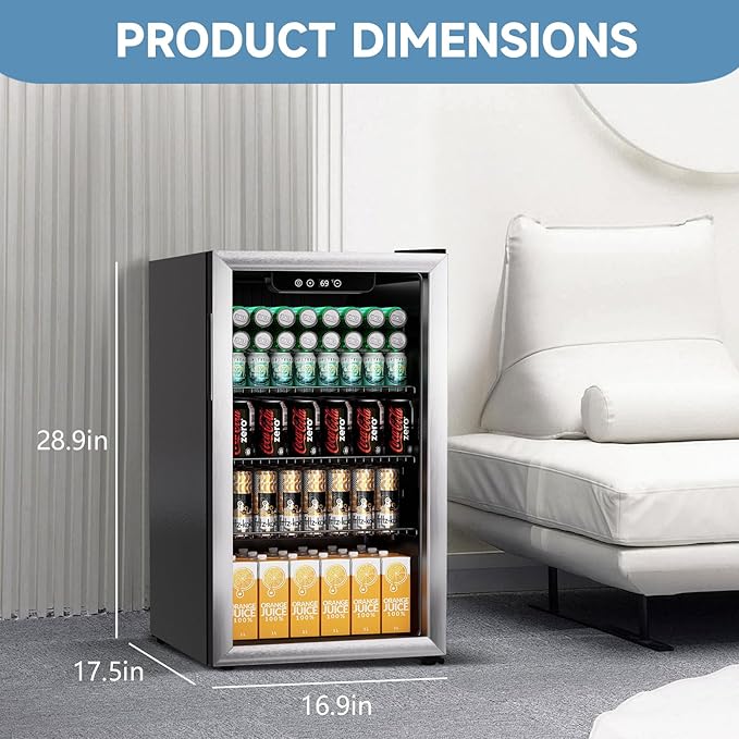 Stopasd Beverage Refrigerator Cooler, 3.0 Cu.Ft/105 Can Drink Fridge with Adjustable Shelves & Glass Door for Soda Wine Beer, Quiet Undercounter Small Fridge for Home/Office/Bar/Garage(37-61 ℉),Sliver - Image 3