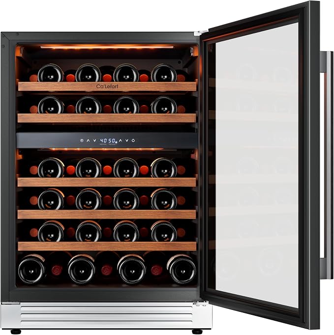 Ca'Lefort 24 Inch Wine Fridge, 52 Bottle Dual Zone Wine Cooler | 40-65°F Touch Control, Dual-Pane Glass Door, Adjustable Shelves, 3 Color LED, Built-In or Under Counter for Home Bar Kitchen - Image 9