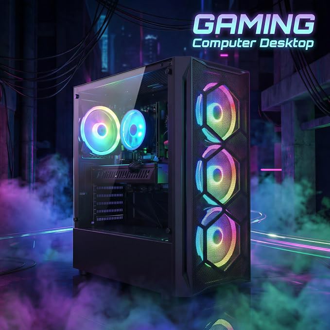 STGAubron Gaming PC Desktop,Core I7,RX 580 8G,16G RAM,1T SSD | Gaming Computer Tower for Streaming,Video Editing,Home,School,I7 up to 3.9GHz,ARGB Fan,WiFi,BT 5.0,4K DP,HDMI,Win11 Home - Image 4