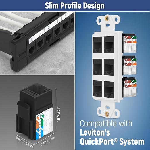 Everest 90° Angled RJ45 Cat6A Keystone Jacks 10-Pack in Black - Image 6