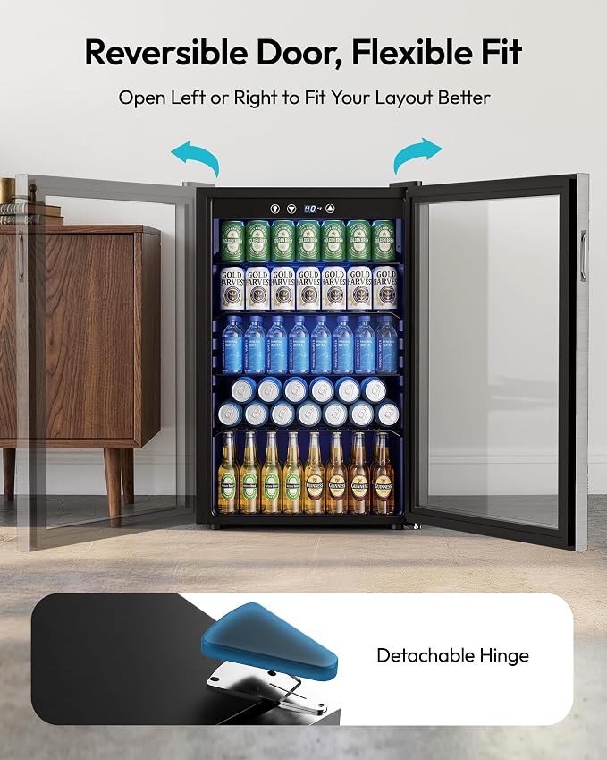EUHOMY 4.5 Cu.ft Beverage Refrigerator and Cooler, 145 Can Mini fridge with Glass Door for Soda Beer Wine, Small Drink Dispenser with Digital Adjustable Thermostat for Home Office Bar - Image 7