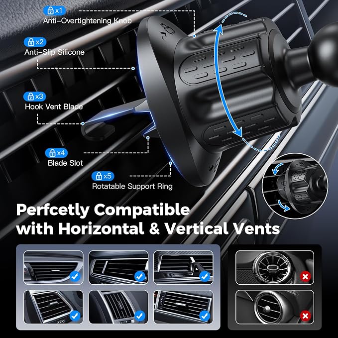 Garmin GPS Car Mount – Upgraded Metal Hook Air Vent Holder, 17mm Ball Air Vent - Image 6