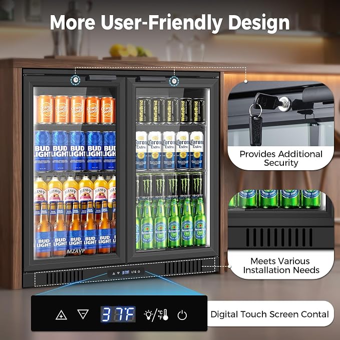 Back Bar Cooler with 2 Glass Door, Commercial Beverage Fridge Under Counter, 7.2 Cu.Ft Display Refrigerator with Safety Locks for Beer, Soda, Wine, Built-In/Freestanding for Bar Restaurant Home - Image 6