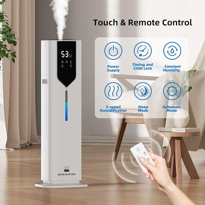 10L/2.6Gal Smart Humidifiers for Bedroom Large Room up to 600ft², 100H Runtime Cool Mist Top Fill, Ultra Quiet 30dB, Auto Control, Perfect for Bedroom, Office, Baby, White - Image 4