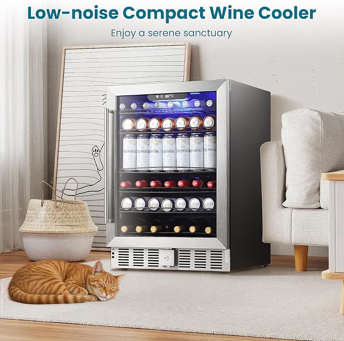 Antarctic Star 166 Can Beverage Refrigerator Cooler, 5.1 Cu.Ft Mini Fridge with Safety Lock, Beverage Cooler with Glass Door/LED Light/Adjustable Removable Shelves for Home/Office/Bar(Stainless Steel) - Image 4