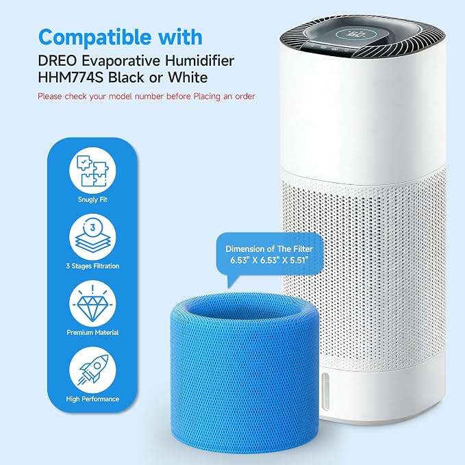 2 Packs 774S HM774S Replacement Wick Filter Compatible with DREO Smart Evaporative Humidifier HM774S HHM774S for Large Room up to 1000ft², 800ml/h High Output Air Humidifiers for Bedroom - Image 2