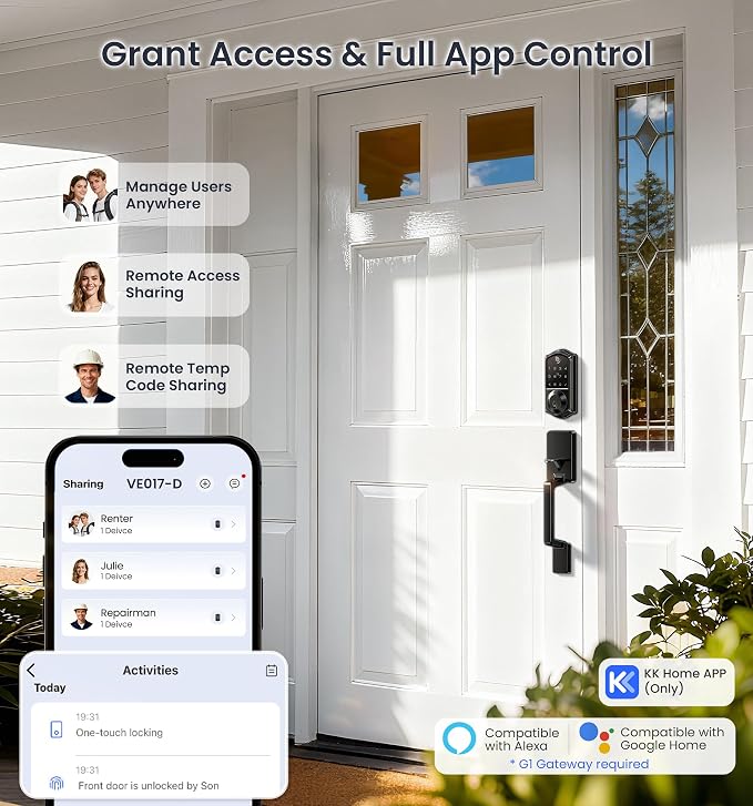 Veise VE017-D Smart Fingerprint Front Door Lock Set, App Control, 8-in-1 - Image 2